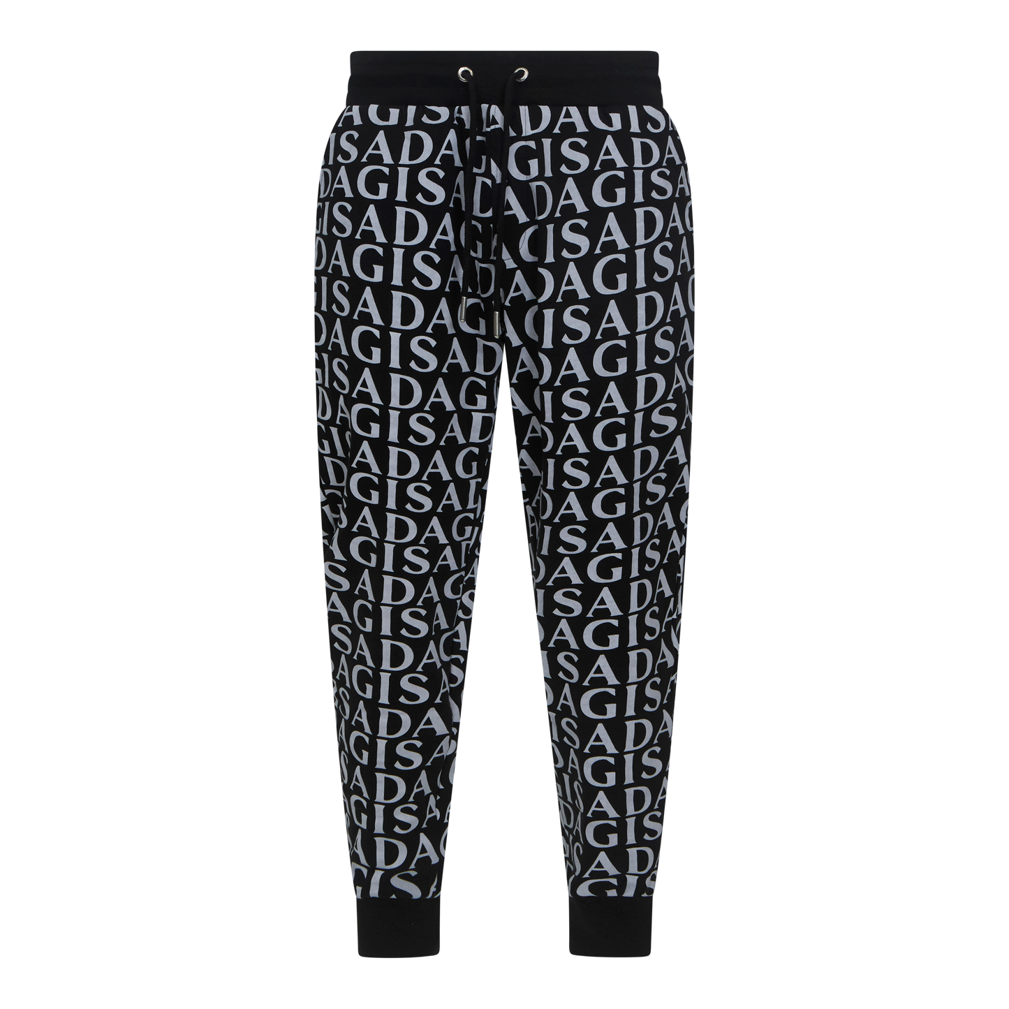 Gisada black jogger pants with white allover monogram print