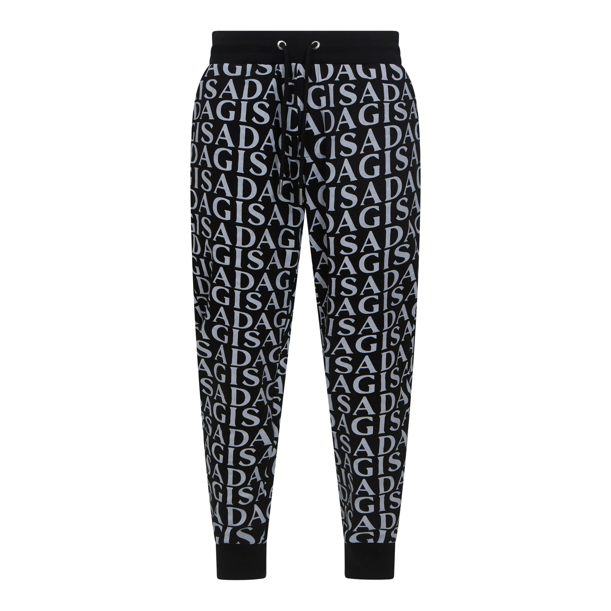 Gisada black jogger pants with white allover monogram print