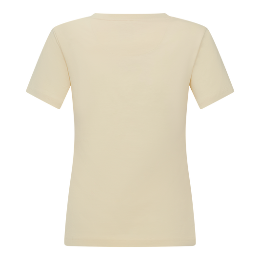 Back view of beige cotton t-shirt in regular fit