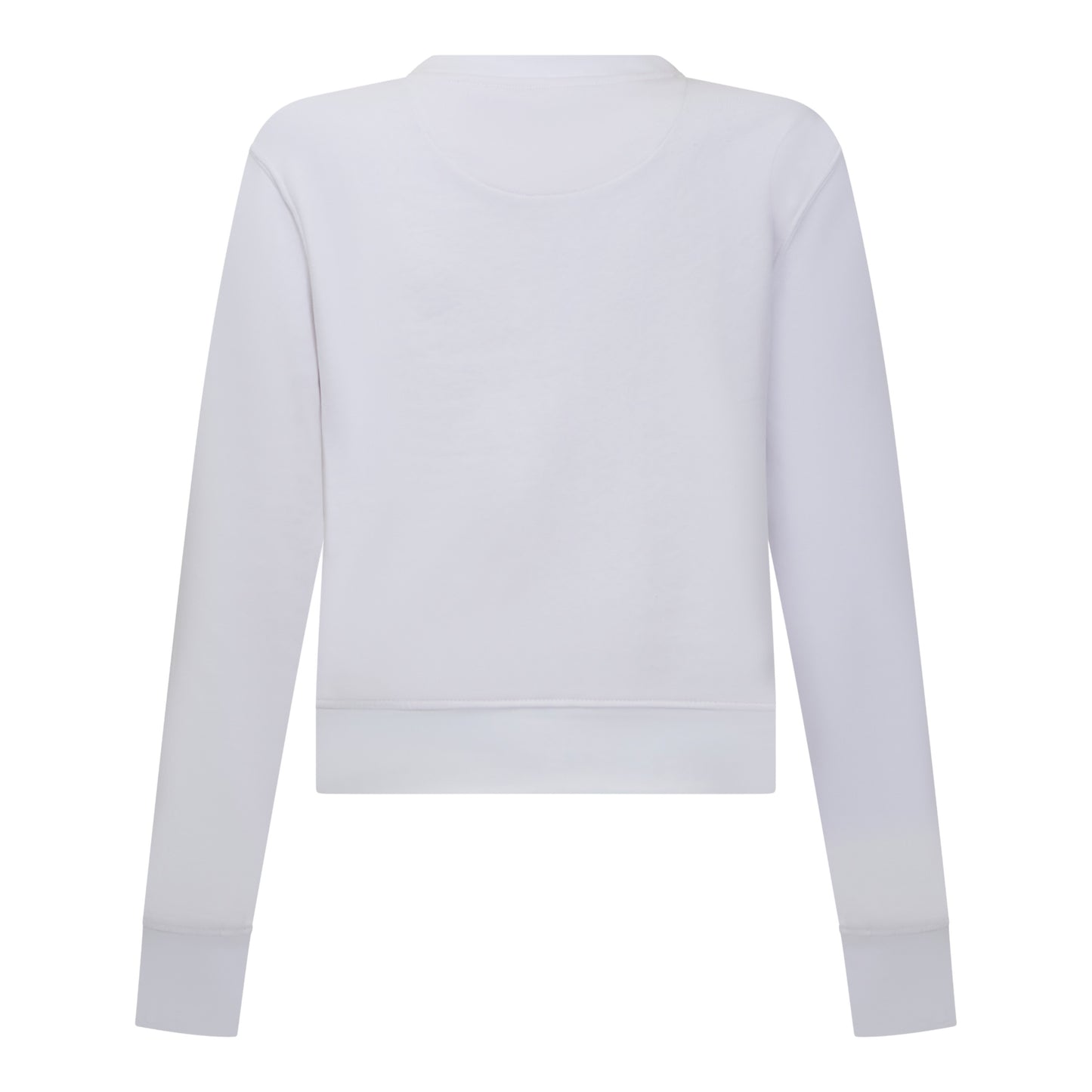 Back view of plain white midweight crop sweatshirt by Gisada