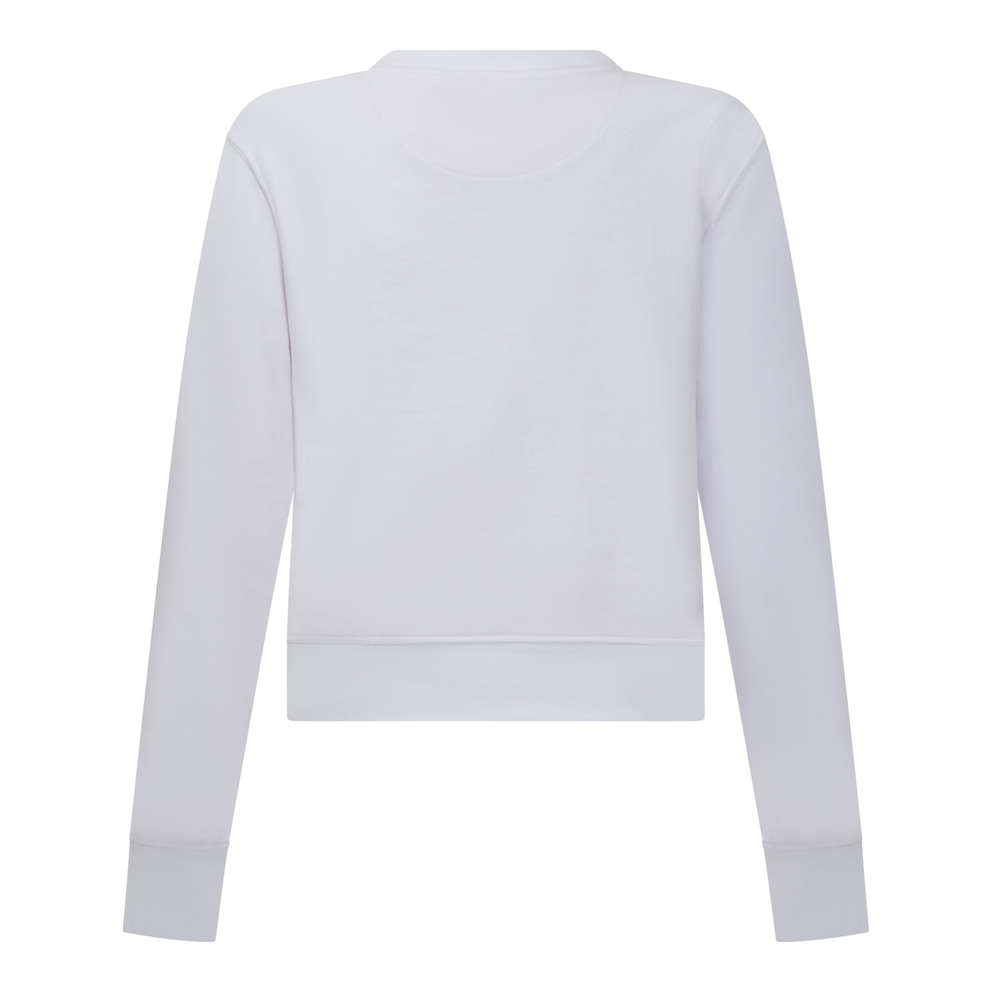 Back view of plain white midweight crop sweatshirt by Gisada