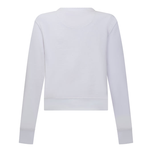 Back view of plain white midweight crop sweatshirt by Gisada