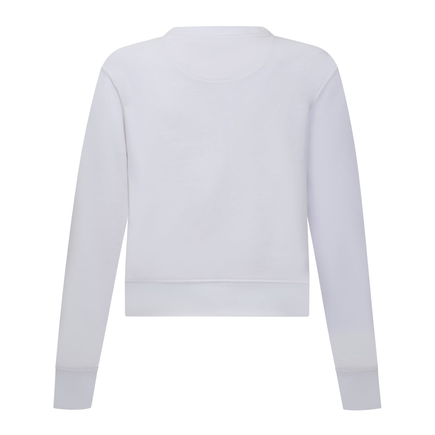 Back view of minimalist white crop-fit sweatshirt by Gisada