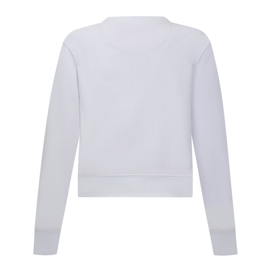 Back view of minimalist white crop-fit sweatshirt by Gisada