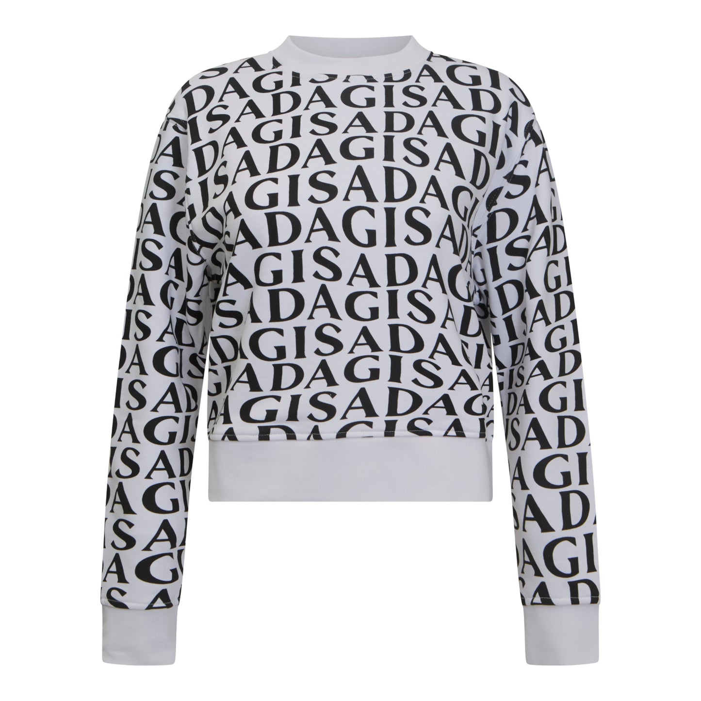 Cropped white sweatshirt with all-over Gisada print