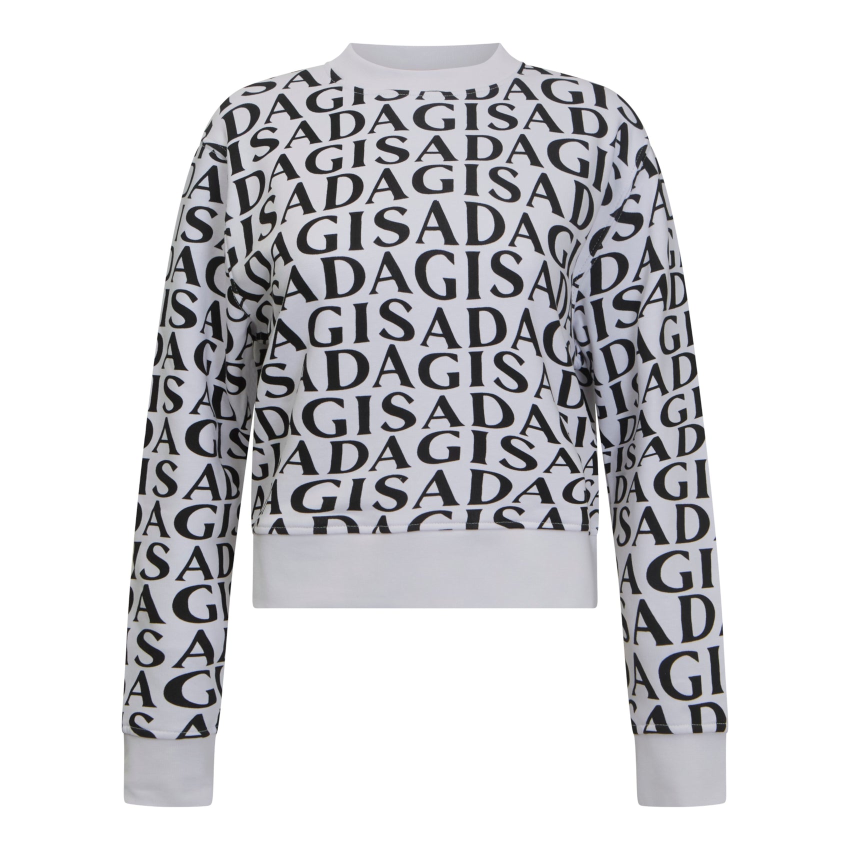 Cropped white sweatshirt with all-over Gisada print