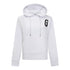 Front view of white cotton hoodie by Gisada with G patch