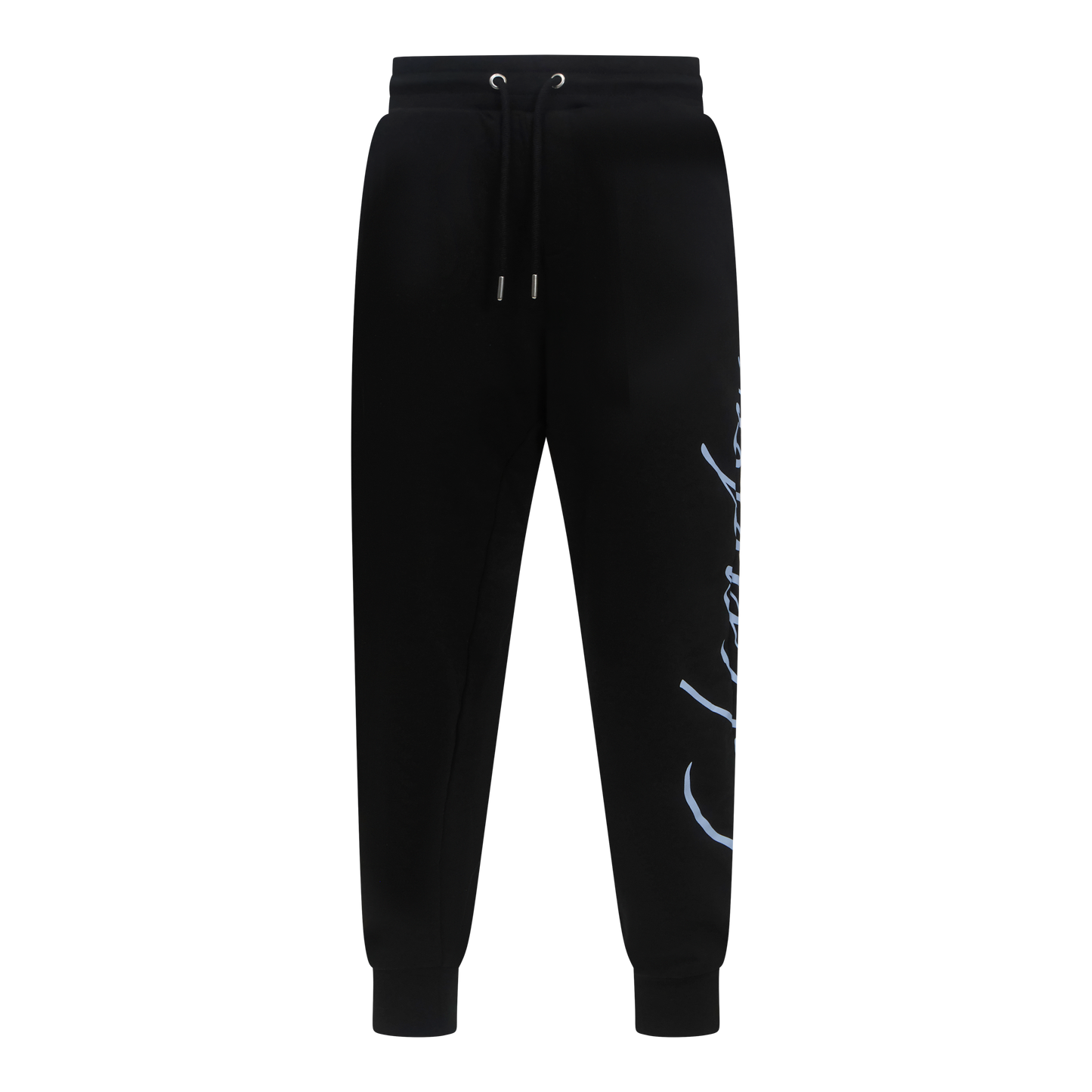 Gisada black jogger pants with oversized cursive puff print logo