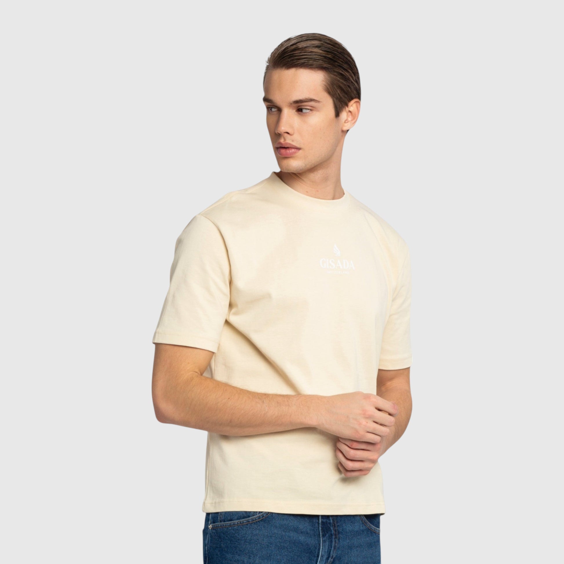 Oversized T-Shirt in Heavy Cotton with Small Central Printed Logo Gisada Shirts