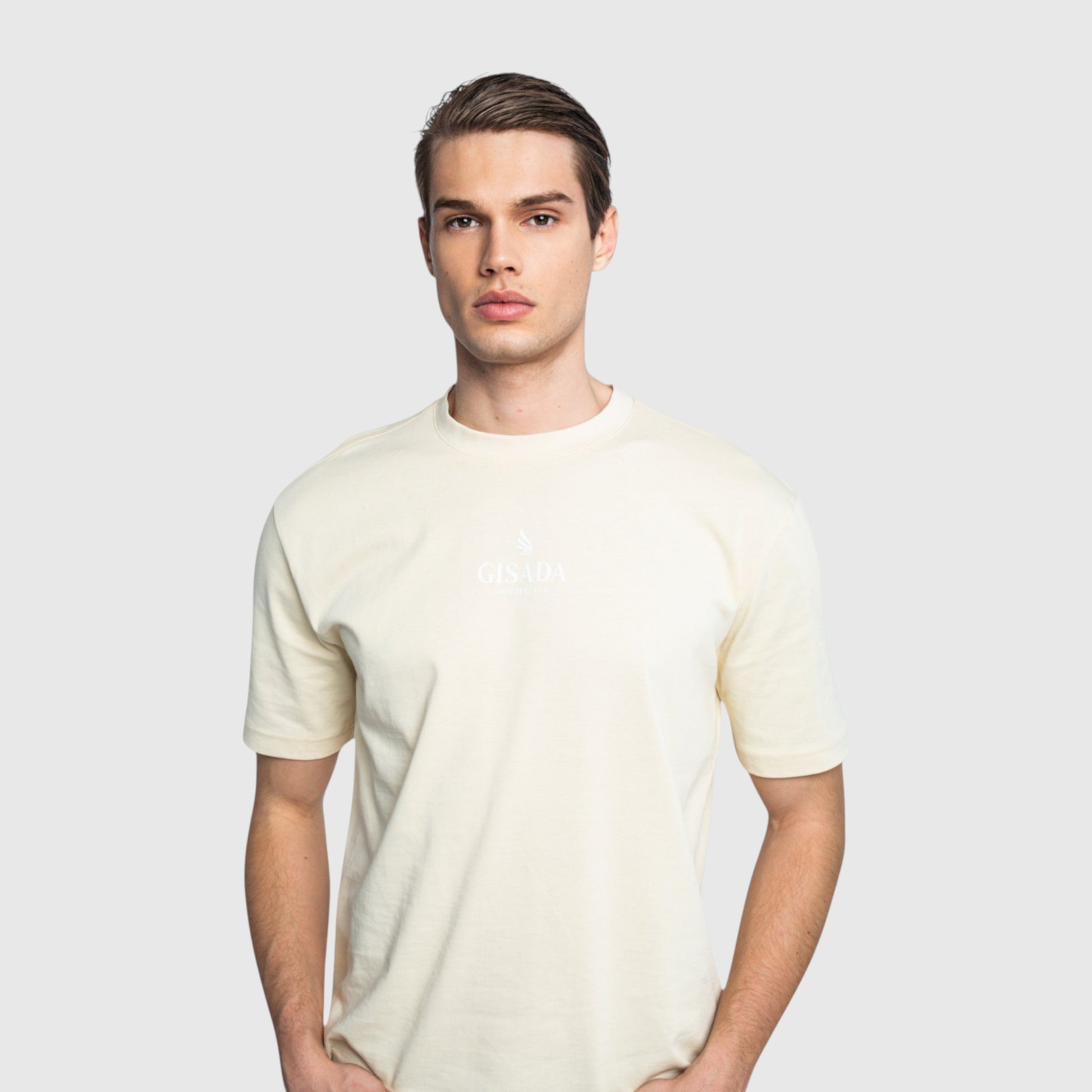 Oversized T-Shirt in Heavy Cotton with Small Central Printed Logo Gisada Shirts