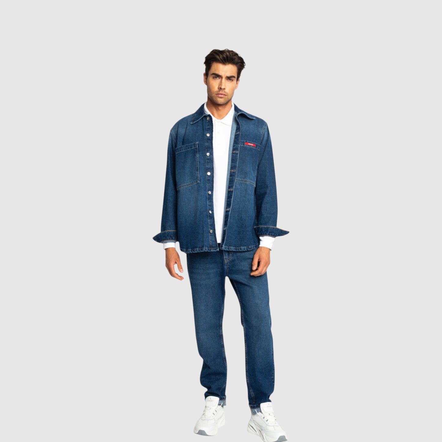 Oversized Denim Shirt with Gisada Logo and Mini Label Patch Gisada Denim