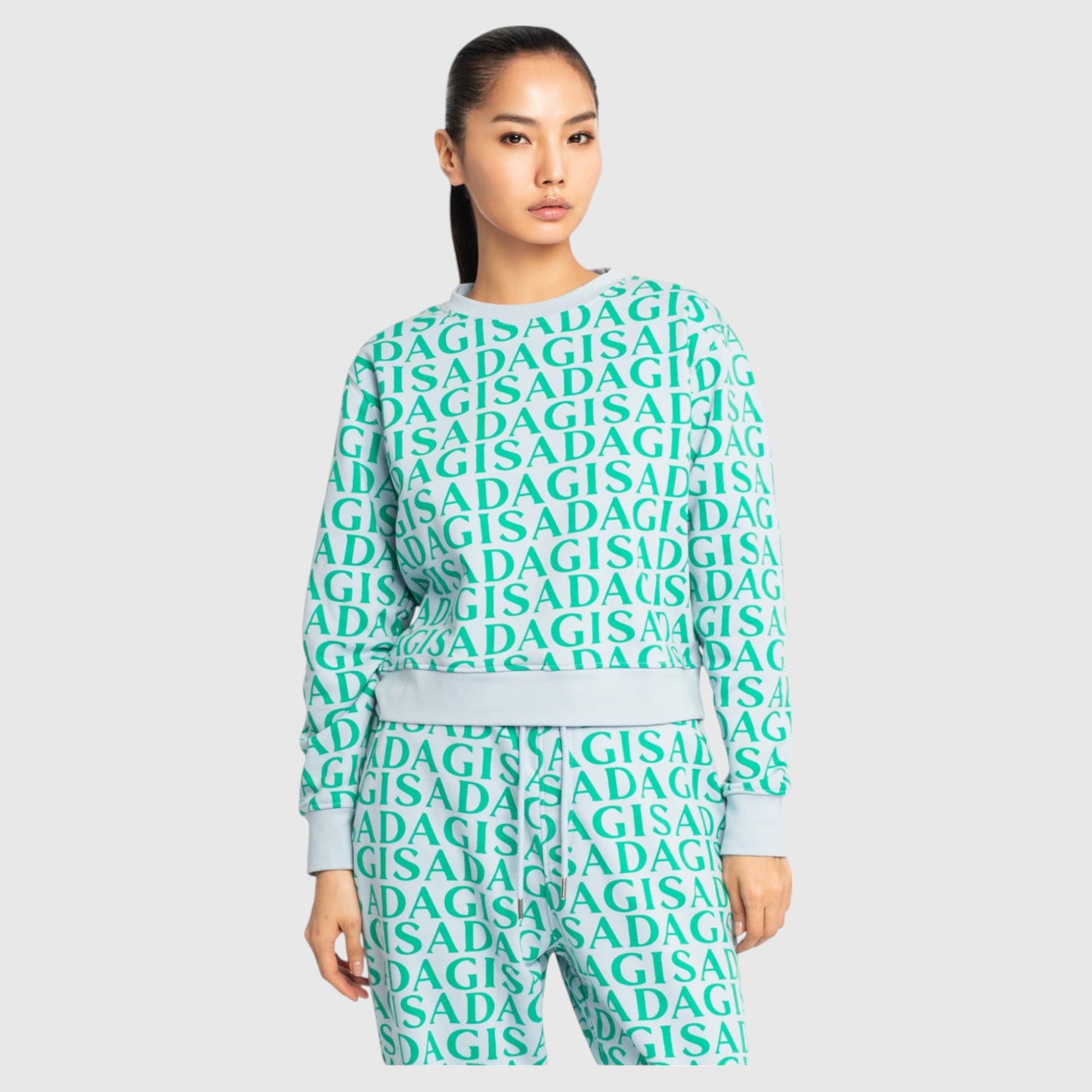 Crop Sweatshirt in Midweight Cotton with Allover Print Gisada Sweatshirt