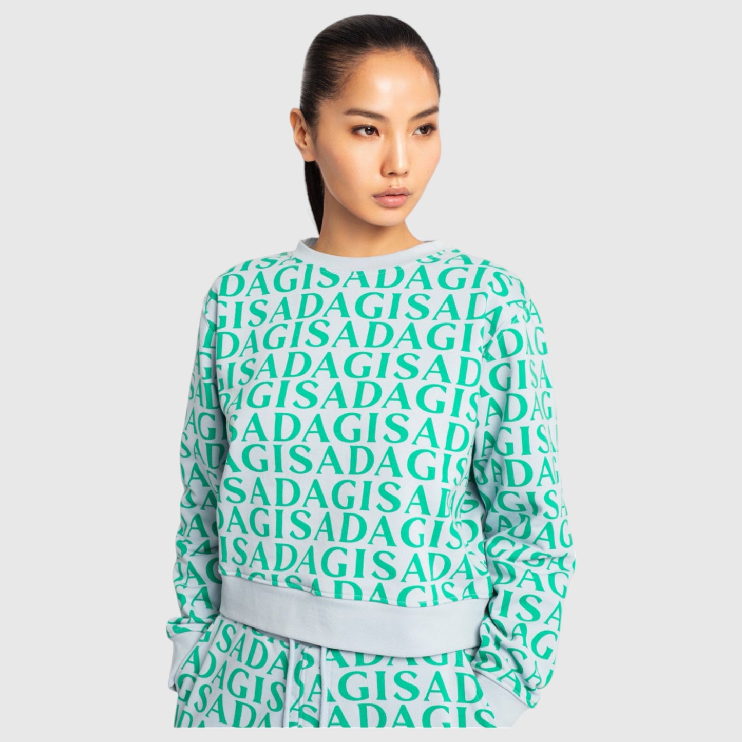 Crop Sweatshirt in Midweight Cotton with Allover Print Gisada Sweatshirt
