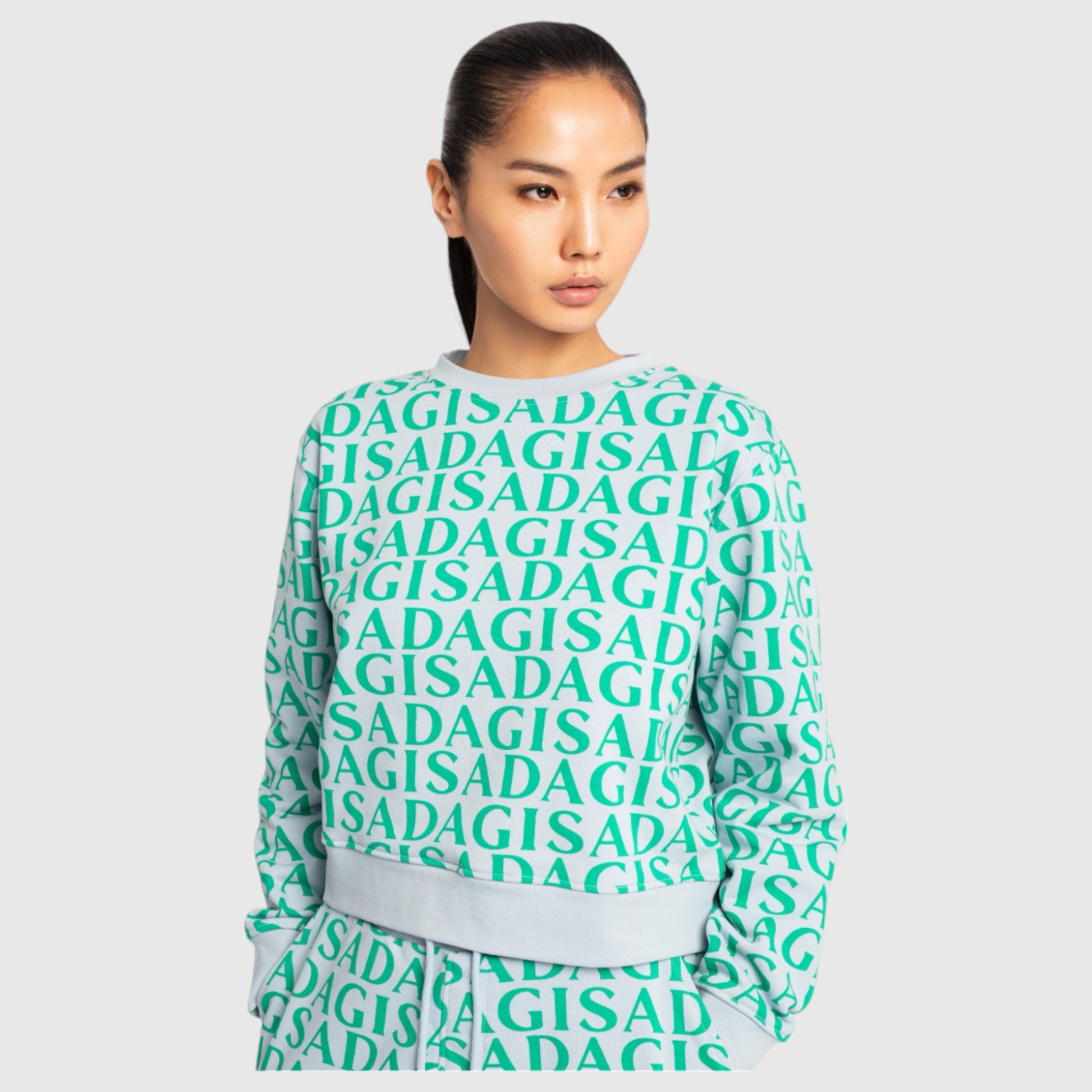 Crop Sweatshirt in Midweight Cotton with Allover Print Gisada Sweatshirt
