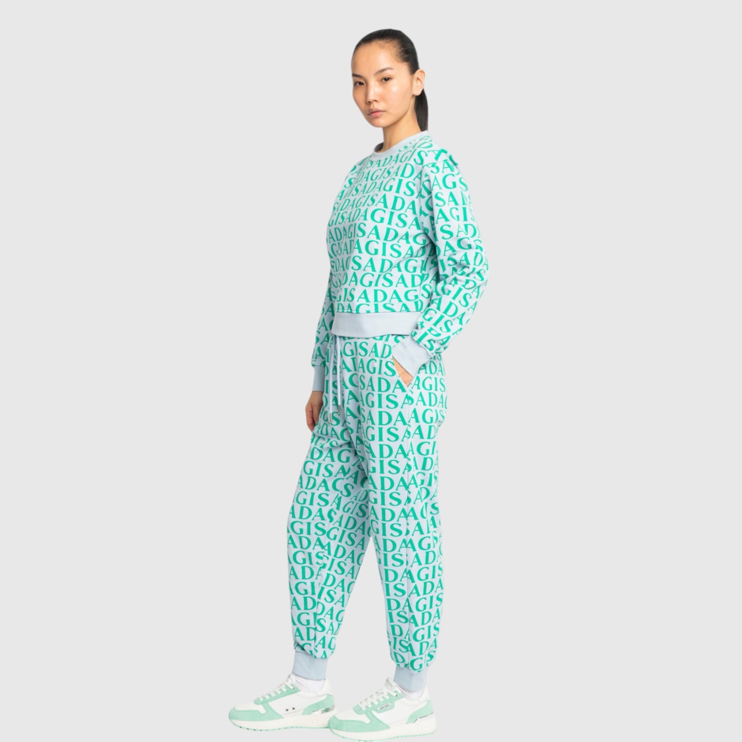 Crop Sweatshirt in Midweight Cotton with Allover Print Gisada Sweatshirt