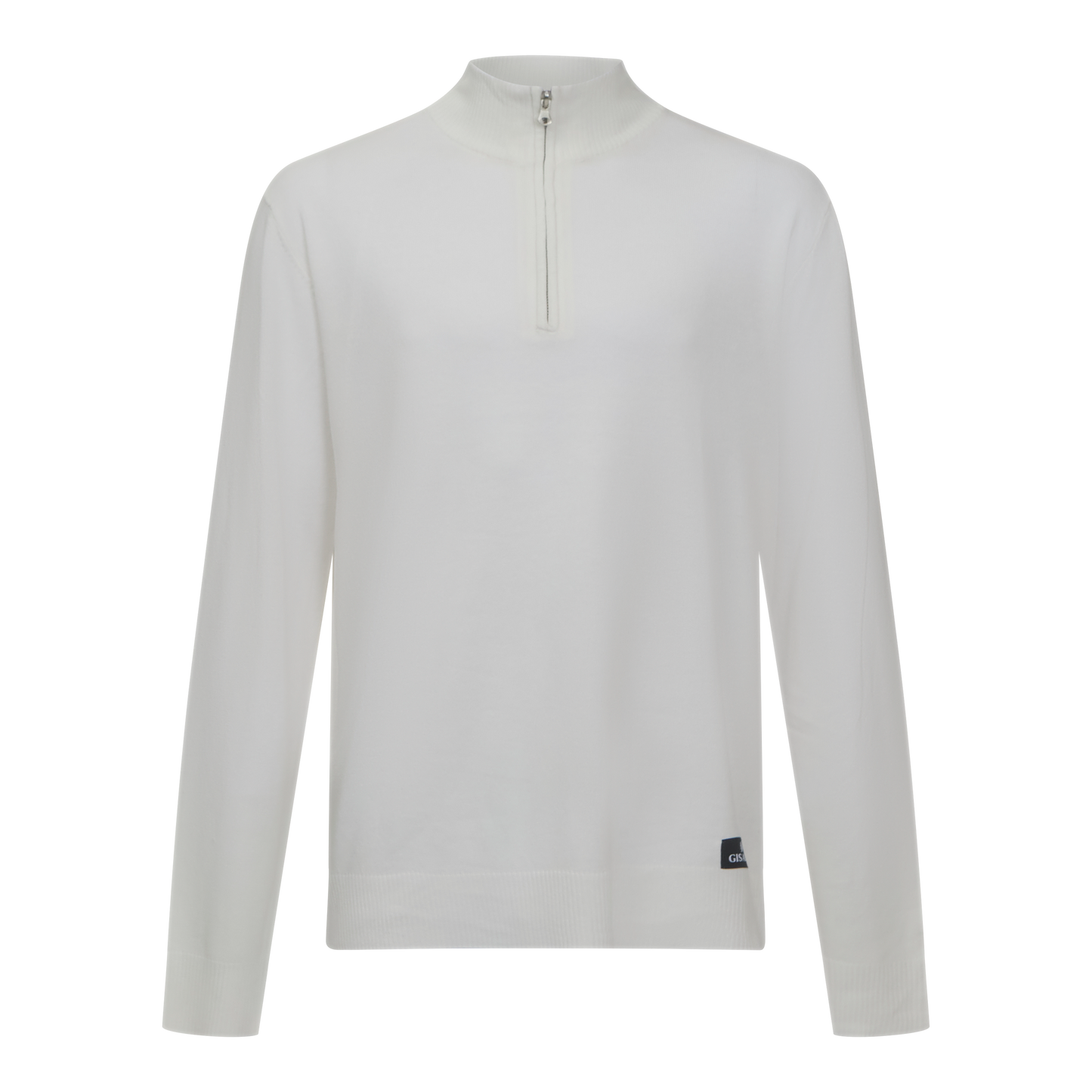 Front view of ivory half-zip pullover by Gisada
