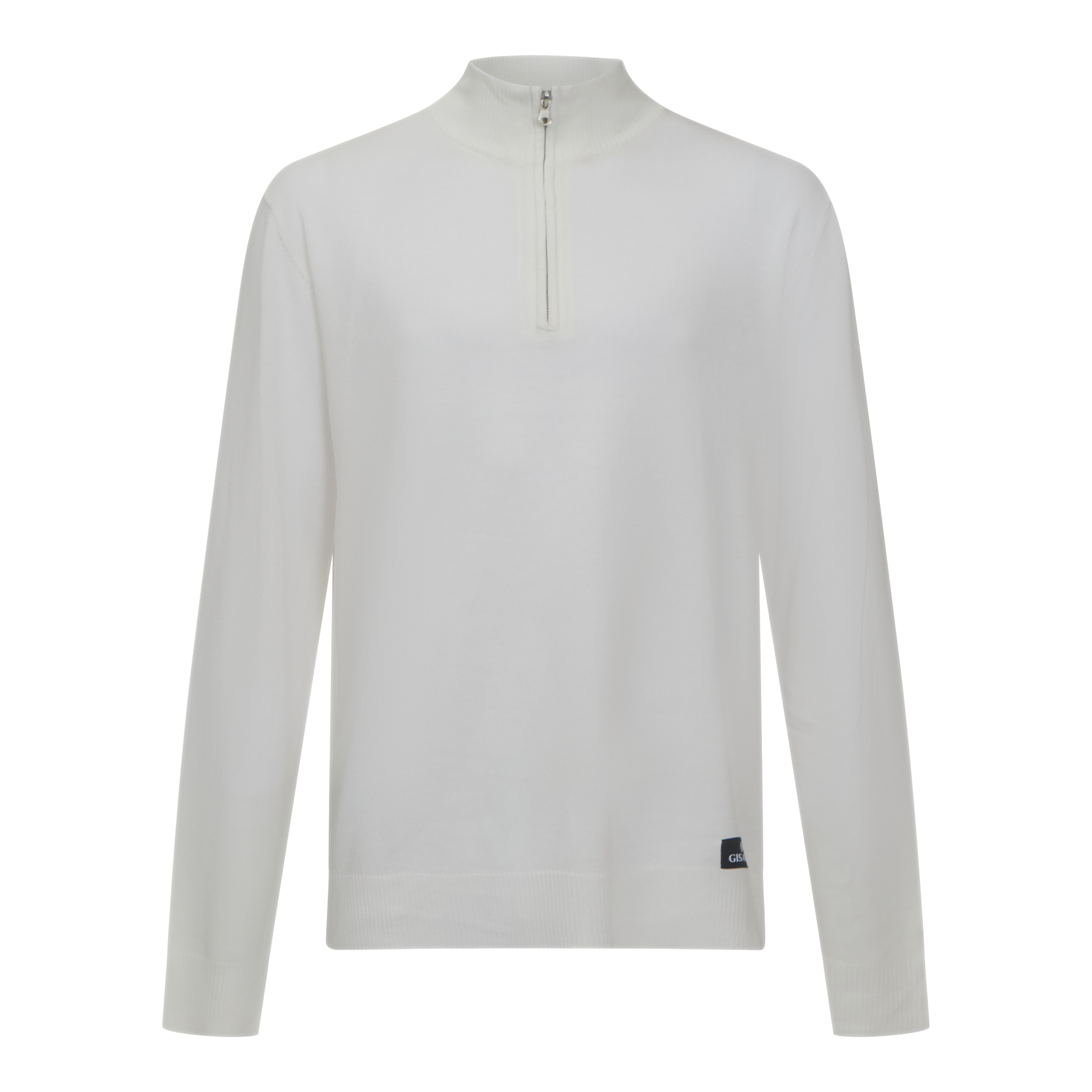 Front view of ivory half-zip pullover by Gisada