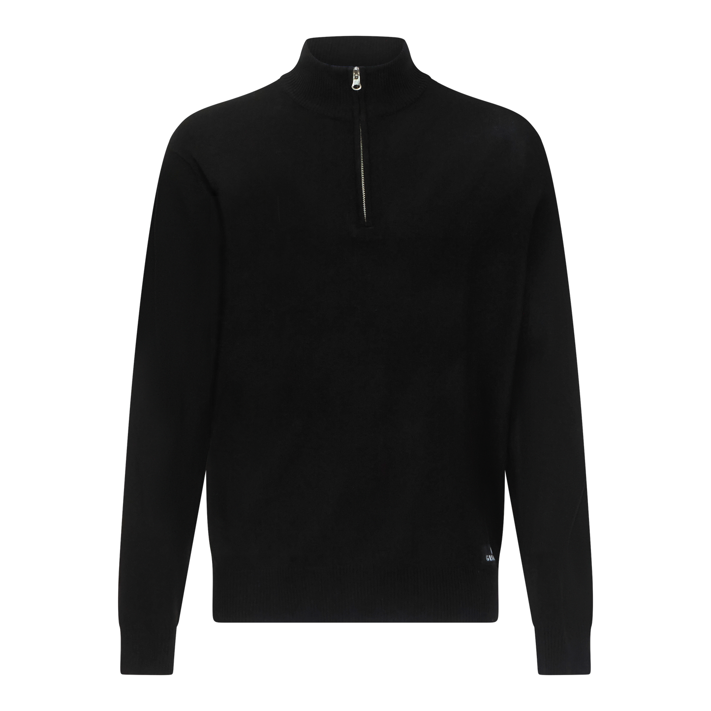 Front view of black merino-cotton half-zip pullover by Gisada