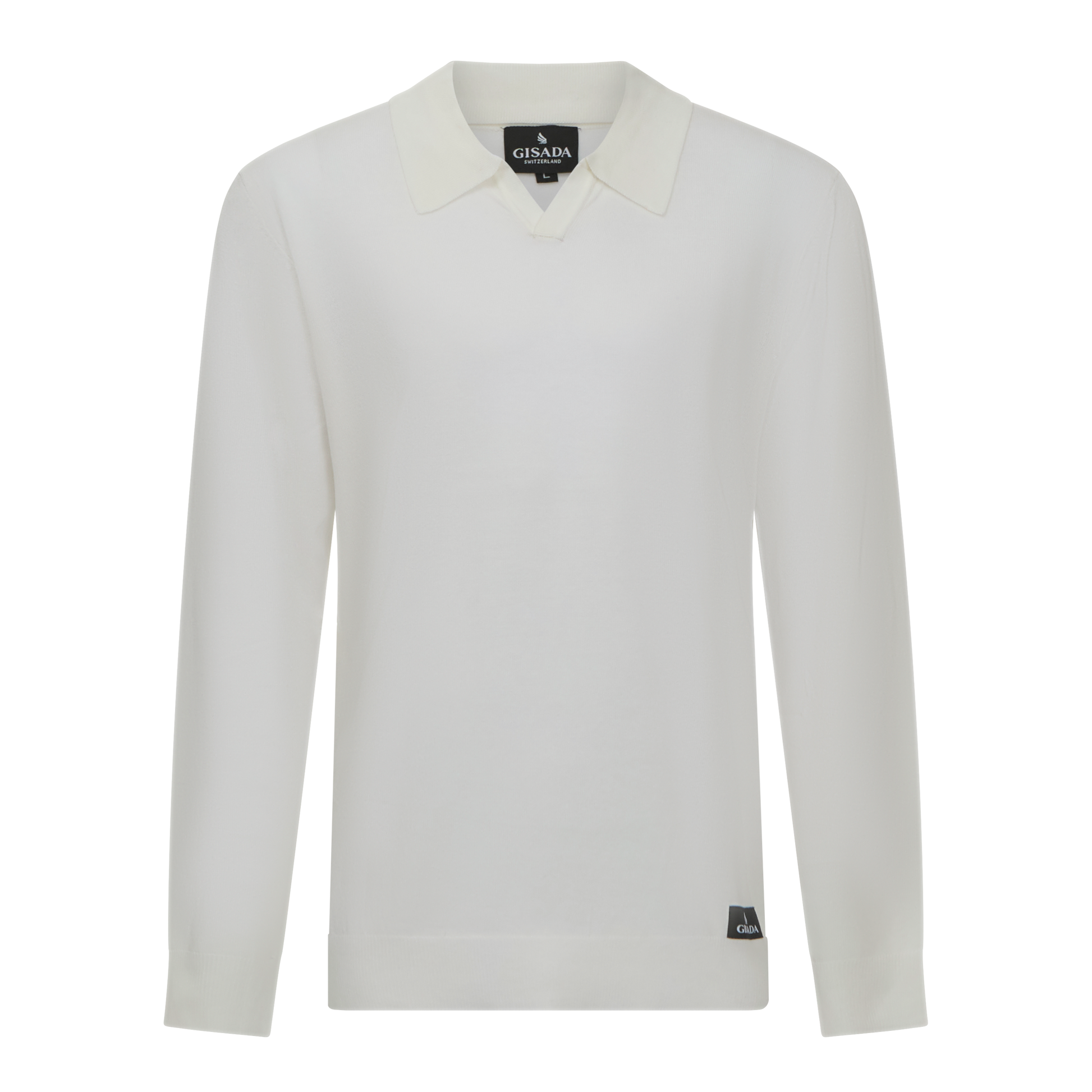 Ivory knit polo shirt with Johnny collar by Gisada – front view