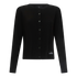 Front view of black ribbed knit shirt with full button placket