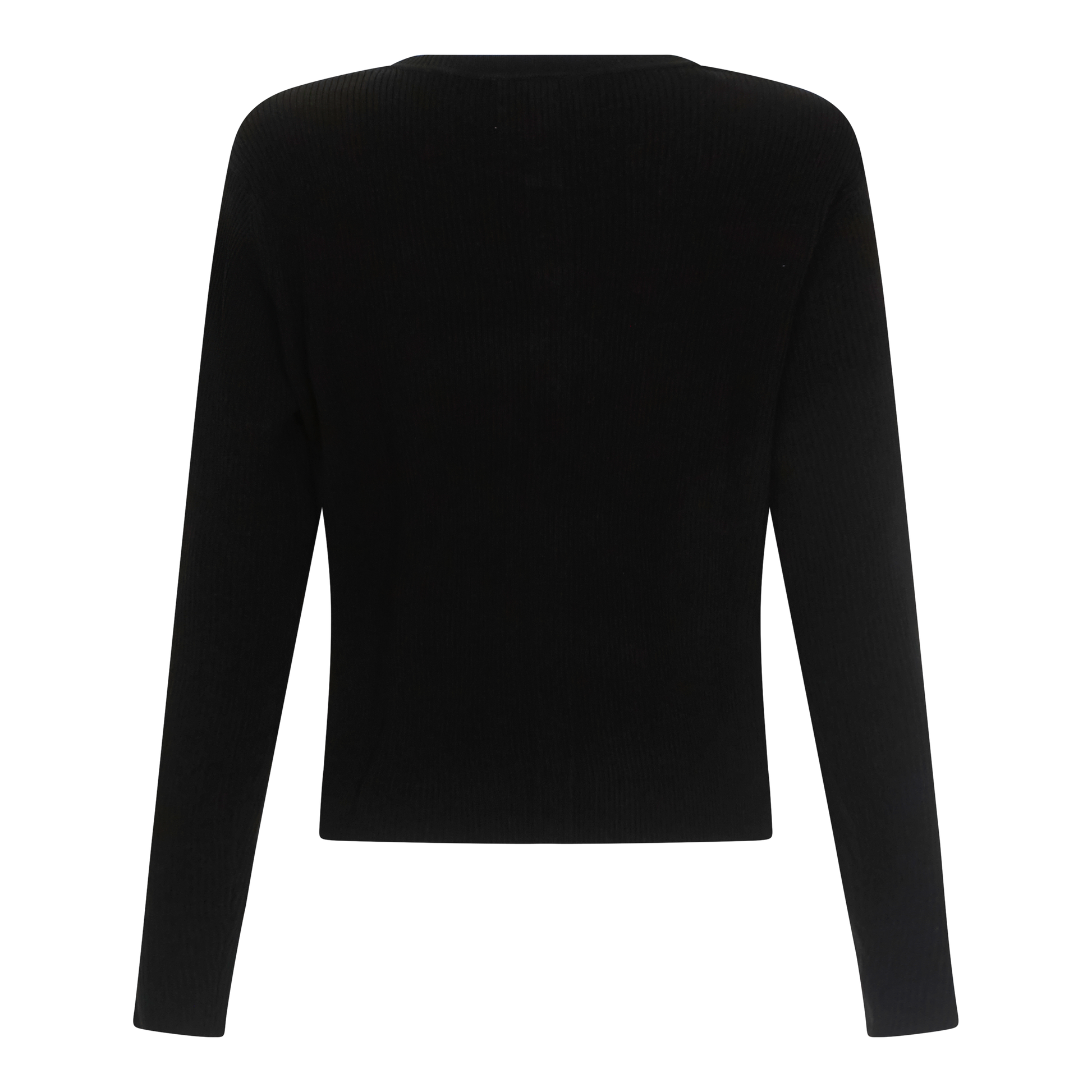 Back view of black Gisada knit shirt with long sleeves