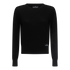 Black merino wool pullover with round neck and long sleeves – Gisada front view