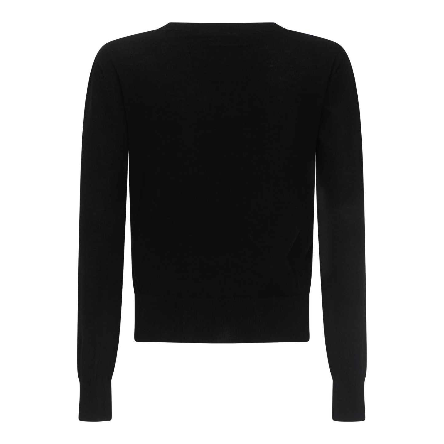 Rear view of premium black round-neck sweater in merino wool by Gisada