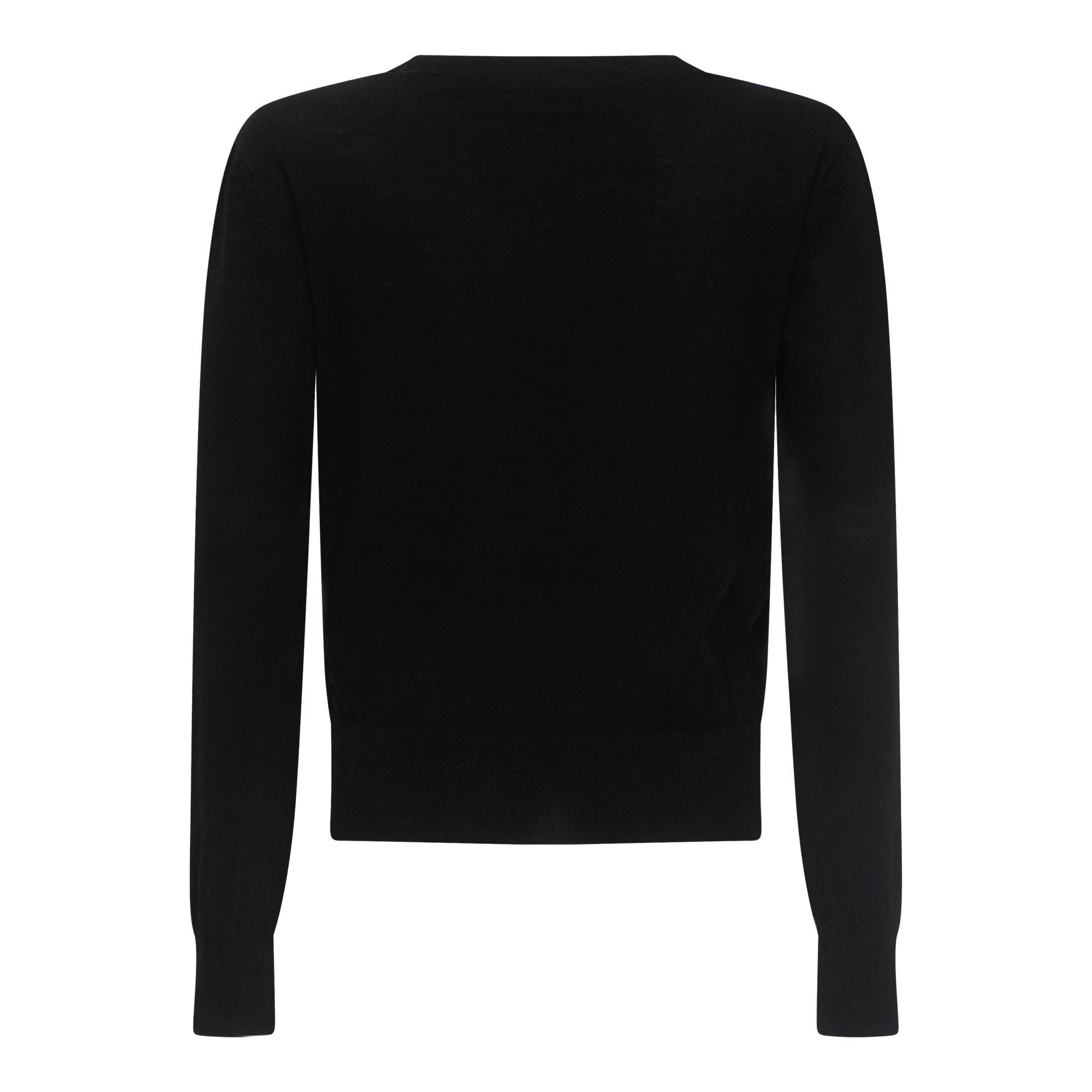 Rear view of premium black round-neck sweater in merino wool by Gisada