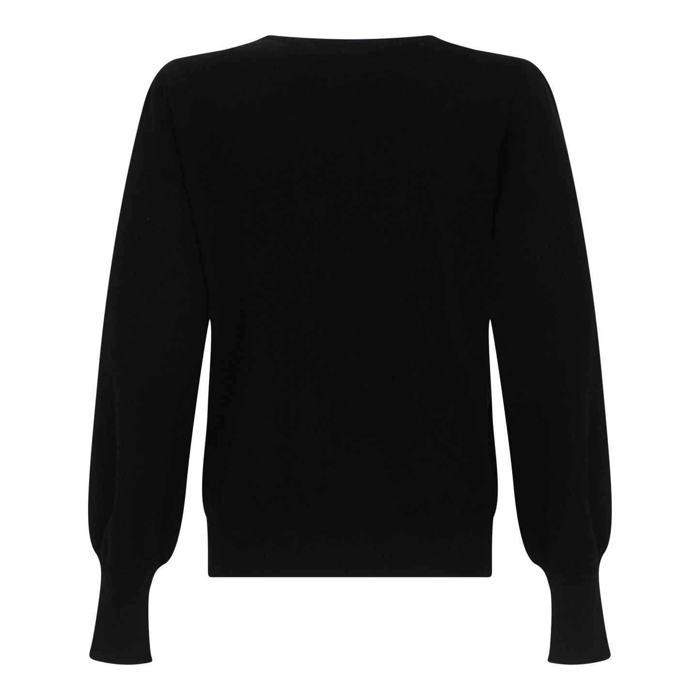 Back view of black women’s pullover with ribbed hem