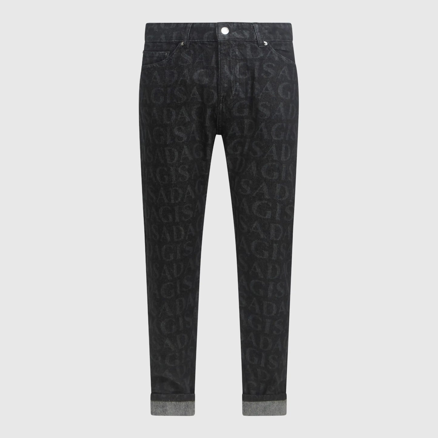 Slim black denim jeans with all-over Gisada monogram laser print