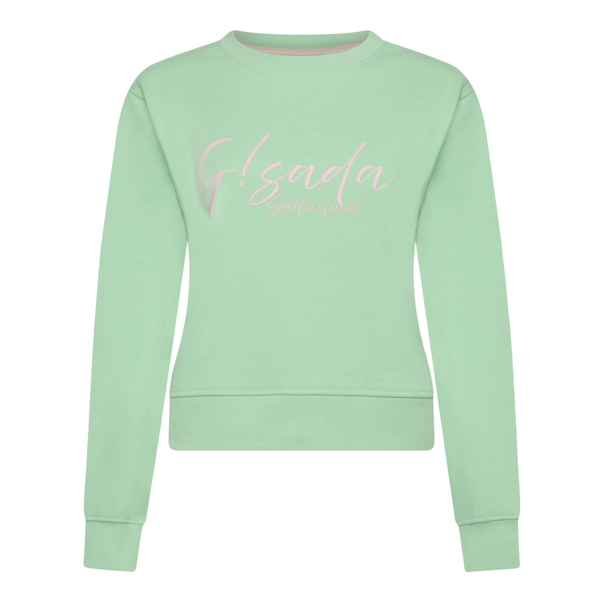 Crop Sweatshirt in Midweight Cotton with Cursive Flock Print Gisada Sweatshirt