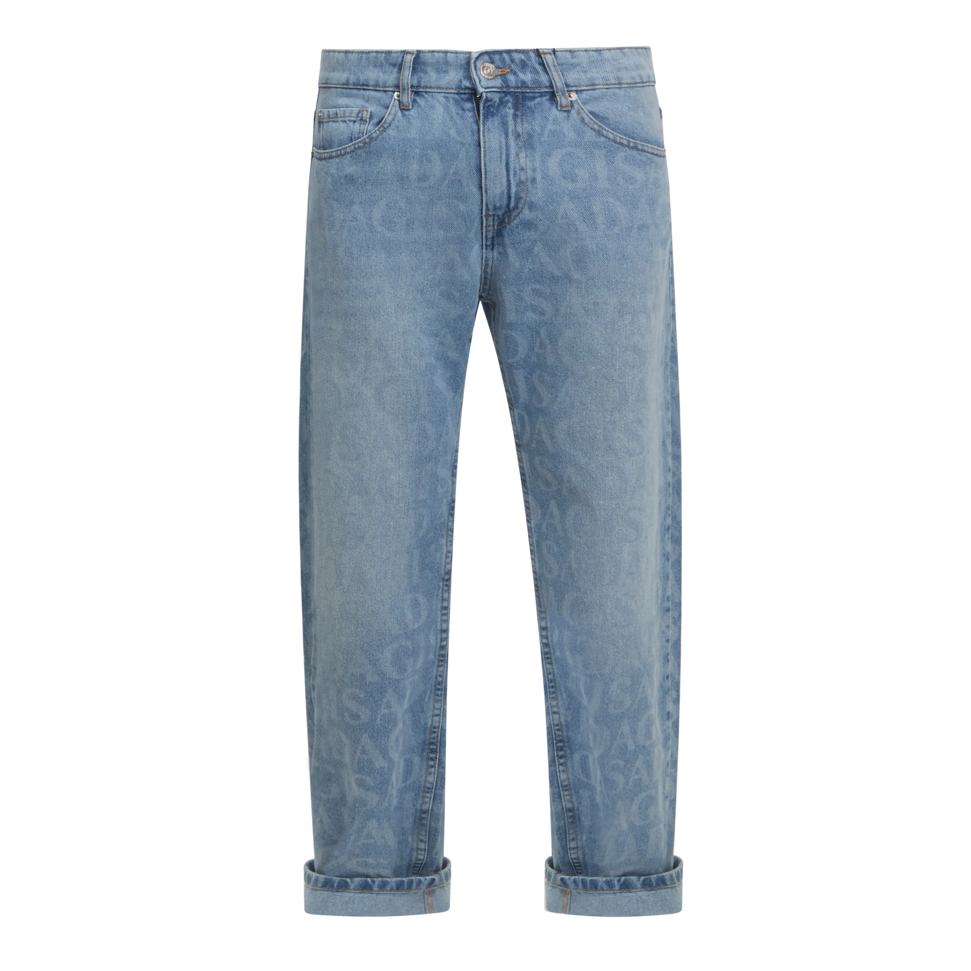 Wide Leg Denim Jeans with Allover Gisada Logo and Inside Bottom Label Gisada Jeans