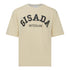 Front view of oversized beige Gisada T-shirt with bold college print