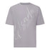 Front view of lilac oversized Gisada T-shirt with diagonal cursive logo