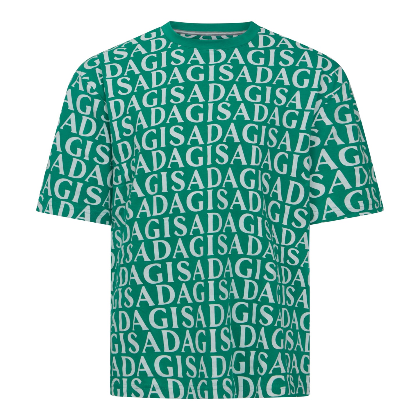 Premium heavy cotton T-shirt in green with full-surface Gisada logos