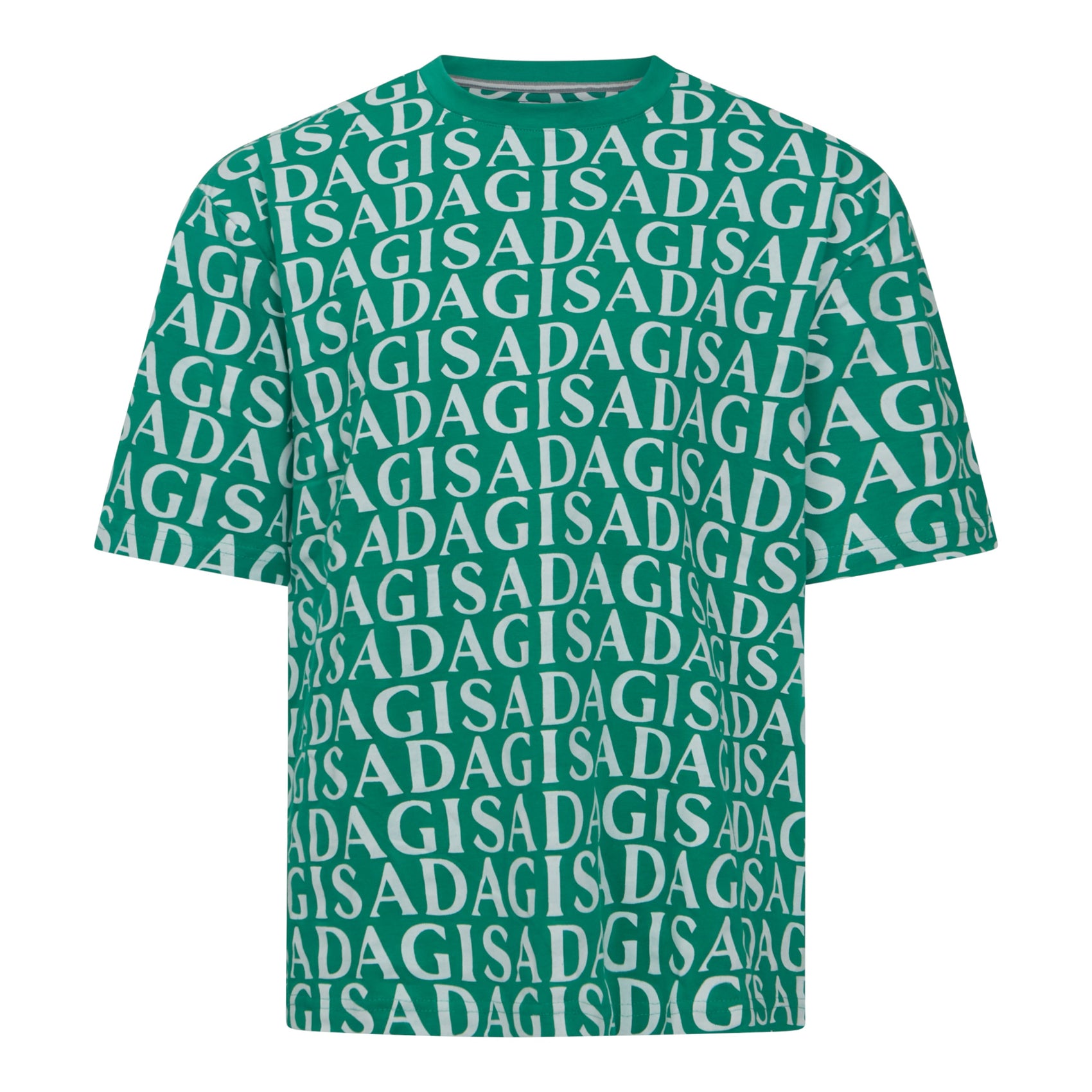Premium heavy cotton T-shirt in green with full-surface Gisada logos