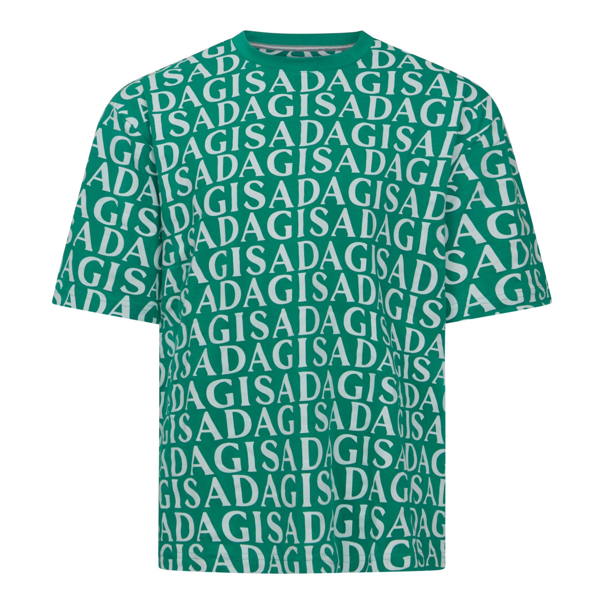 Premium heavy cotton T-shirt in green with full-surface Gisada logos