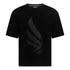 Front view of black oversized Gisada T-shirt with glossy silicon wing print