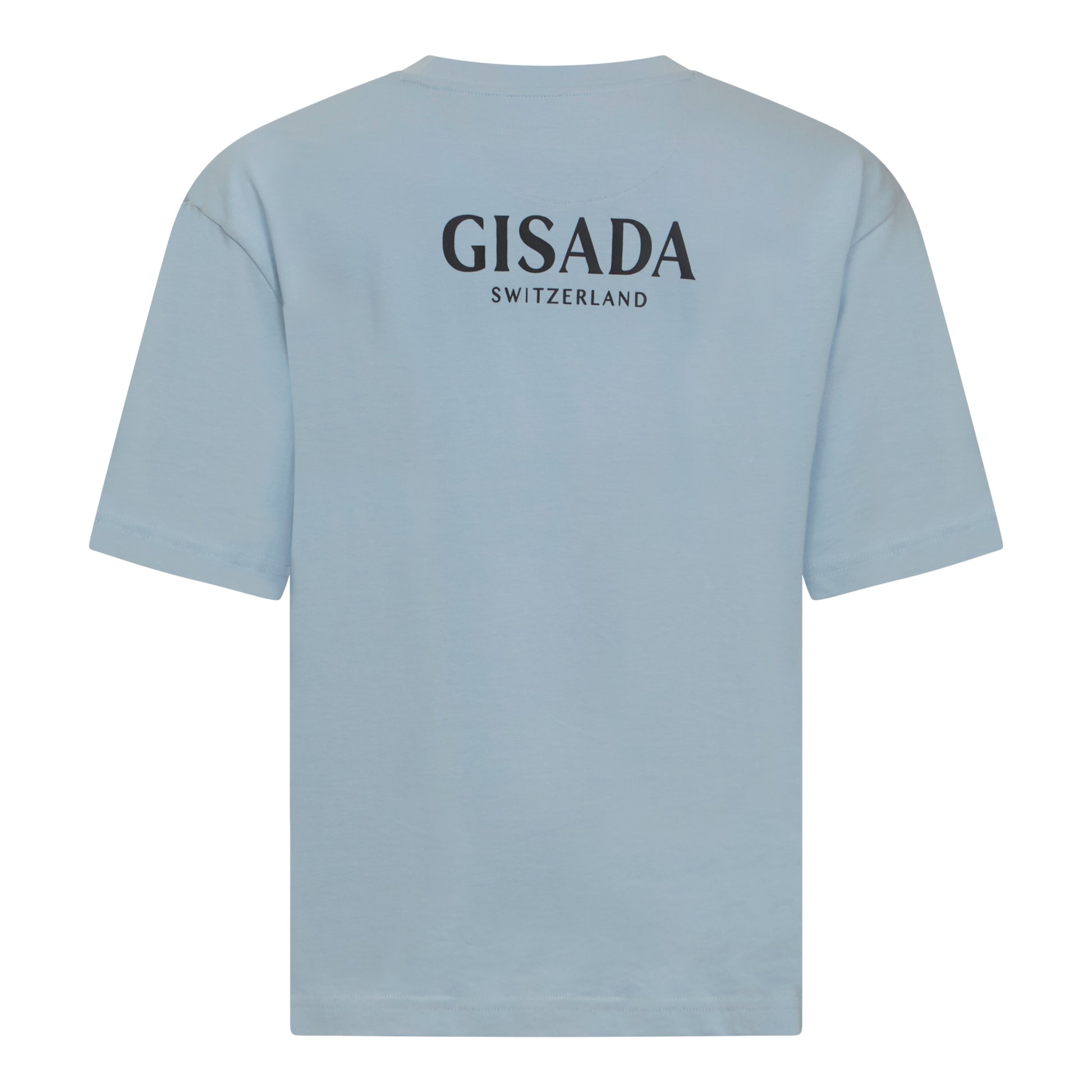 Back view of premium ice blue cotton tee with Gisada logo