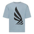 Front view of Gisada ice blue oversized T-shirt with black silicon wing emblem