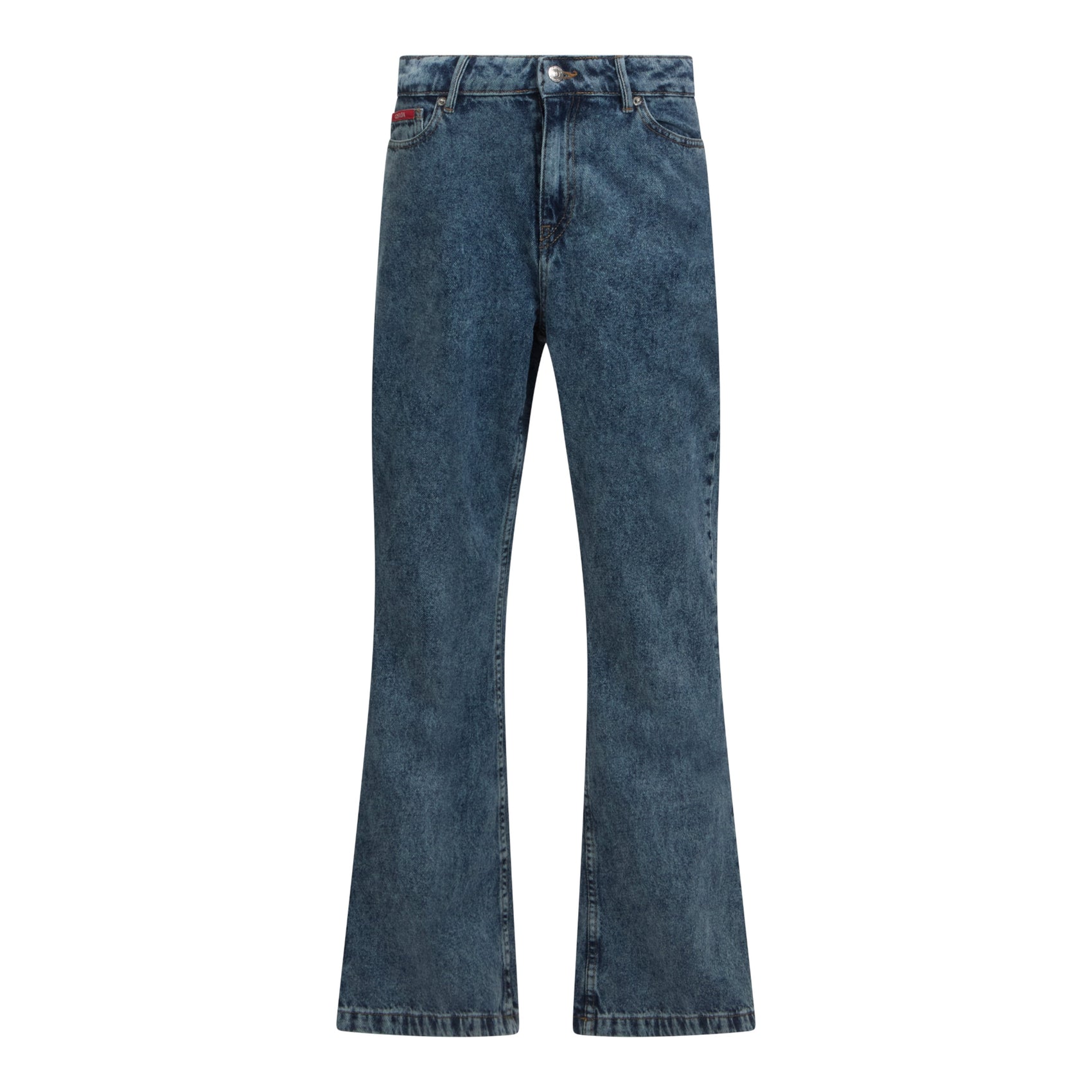 Ausgestellte Denim-Jeans mit Bodenlabel