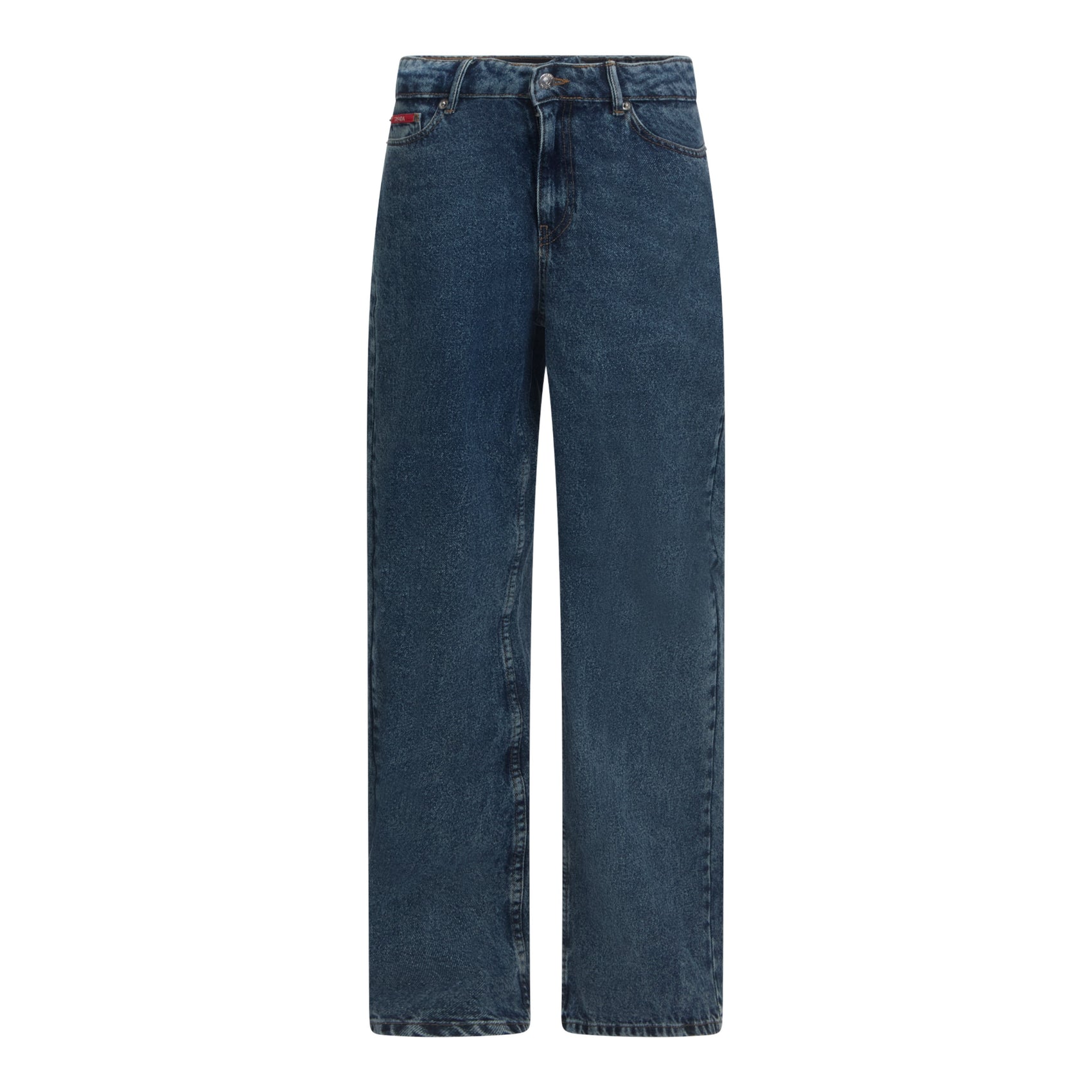 Weit geschnittene Denim-Jeans mit Innenetikett am Boden