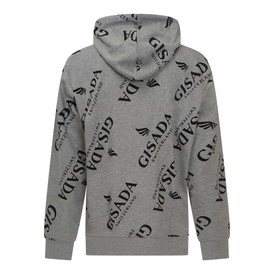 Regular Fit Hoodie in Midweight Cotton with Logo Allover Gisada Hoodie