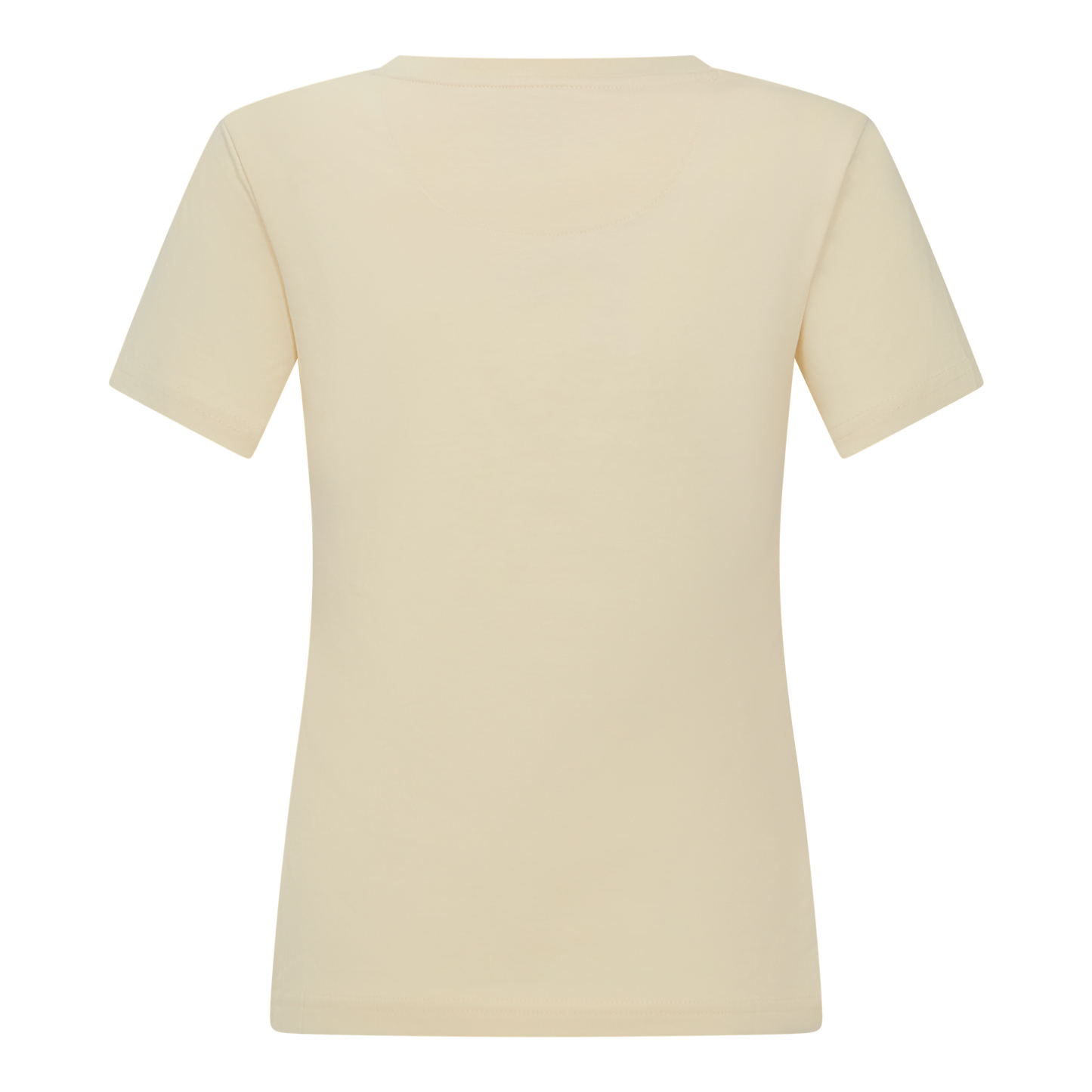 Back view of beige cotton t-shirt in regular fit