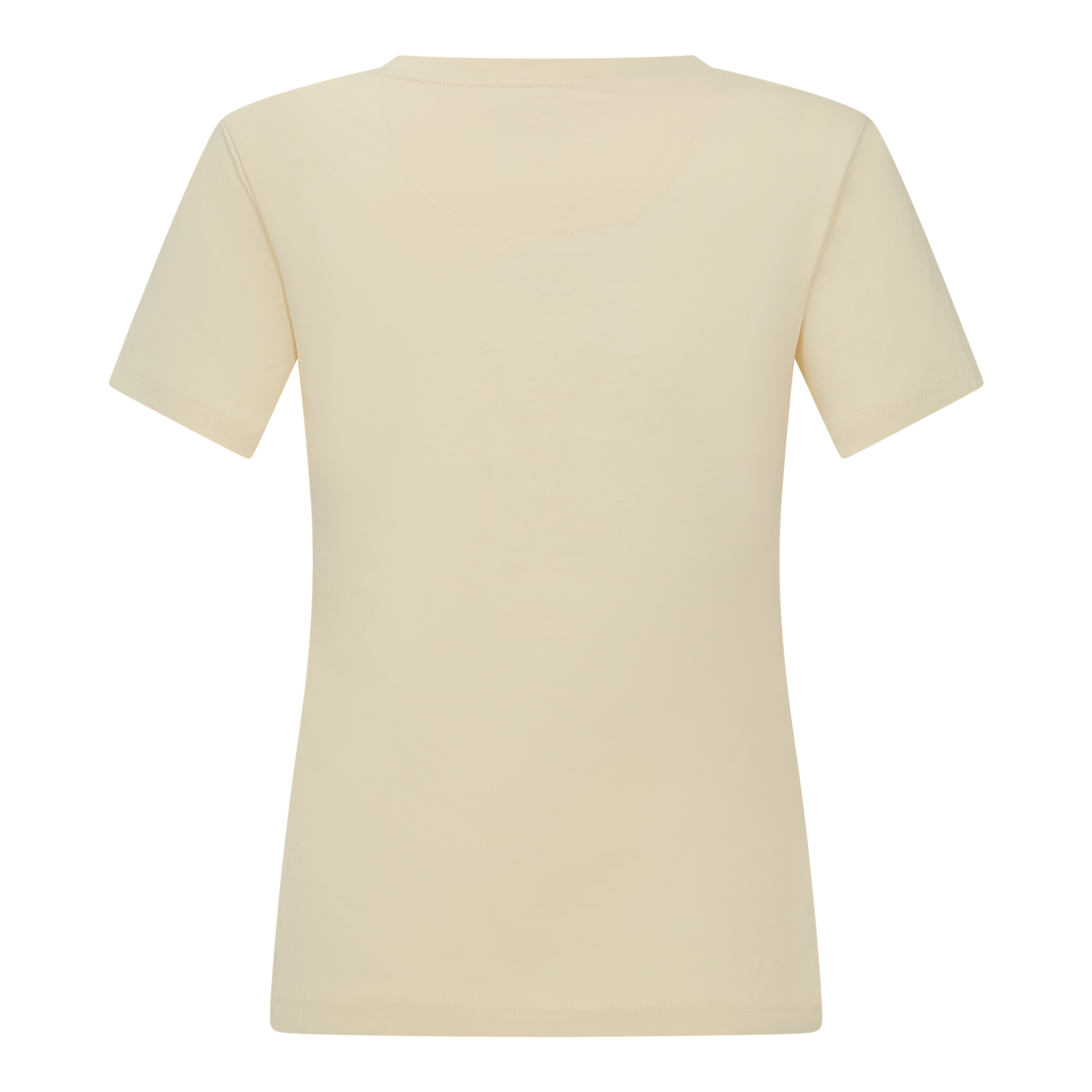 Back view of beige cotton t-shirt in regular fit