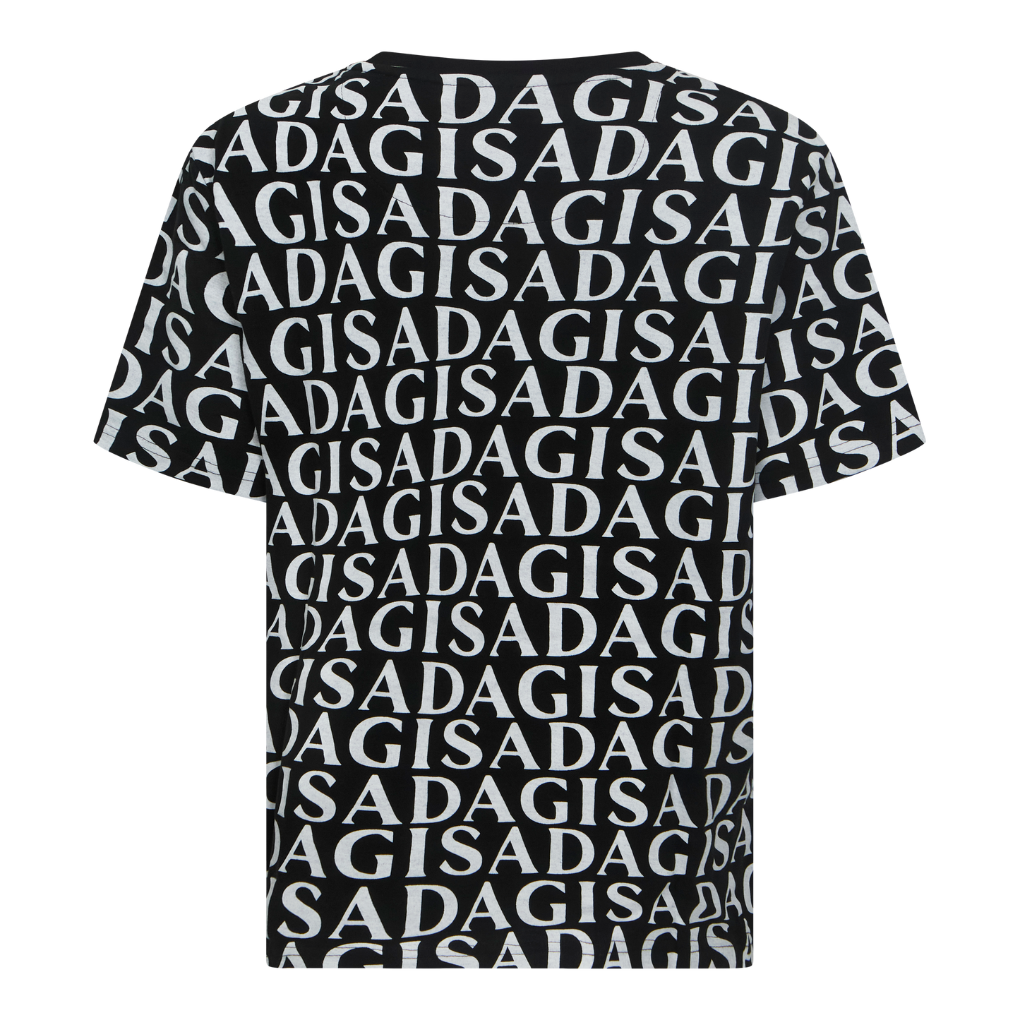 Back view of Gisada black oversized T-shirt with full logo design