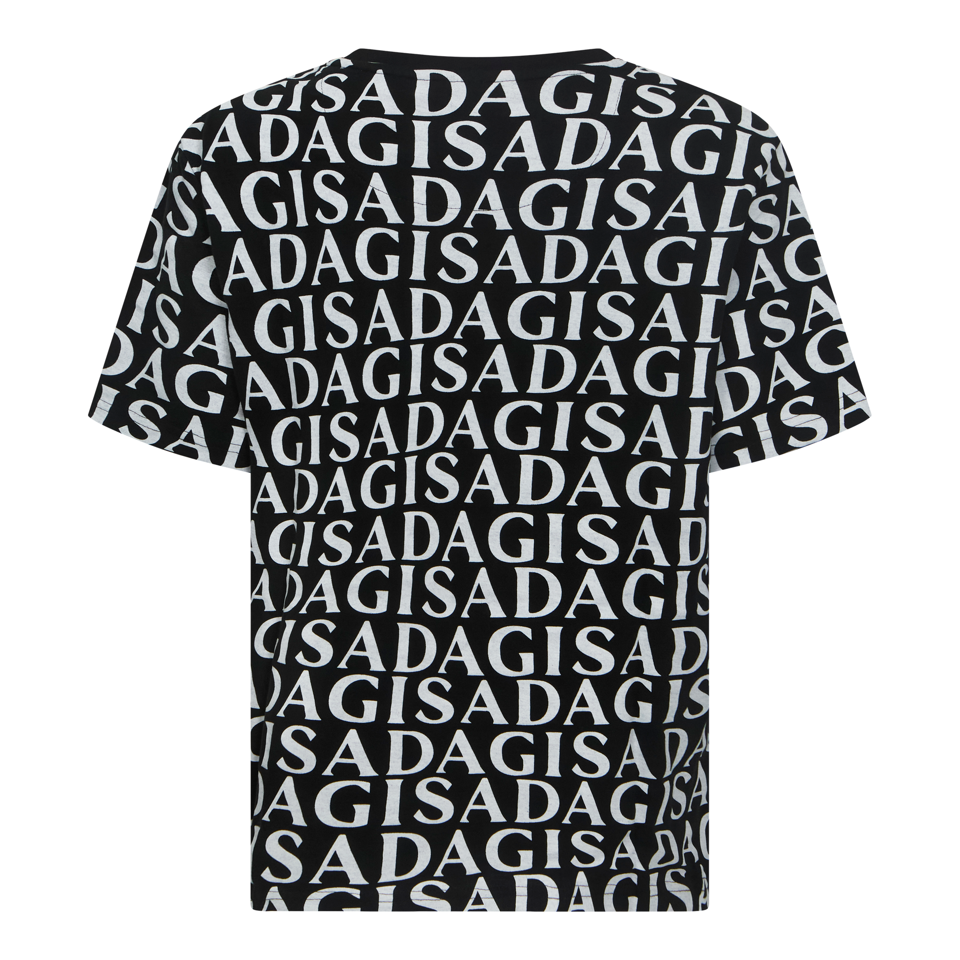 Back view of Gisada black oversized T-shirt with full logo design