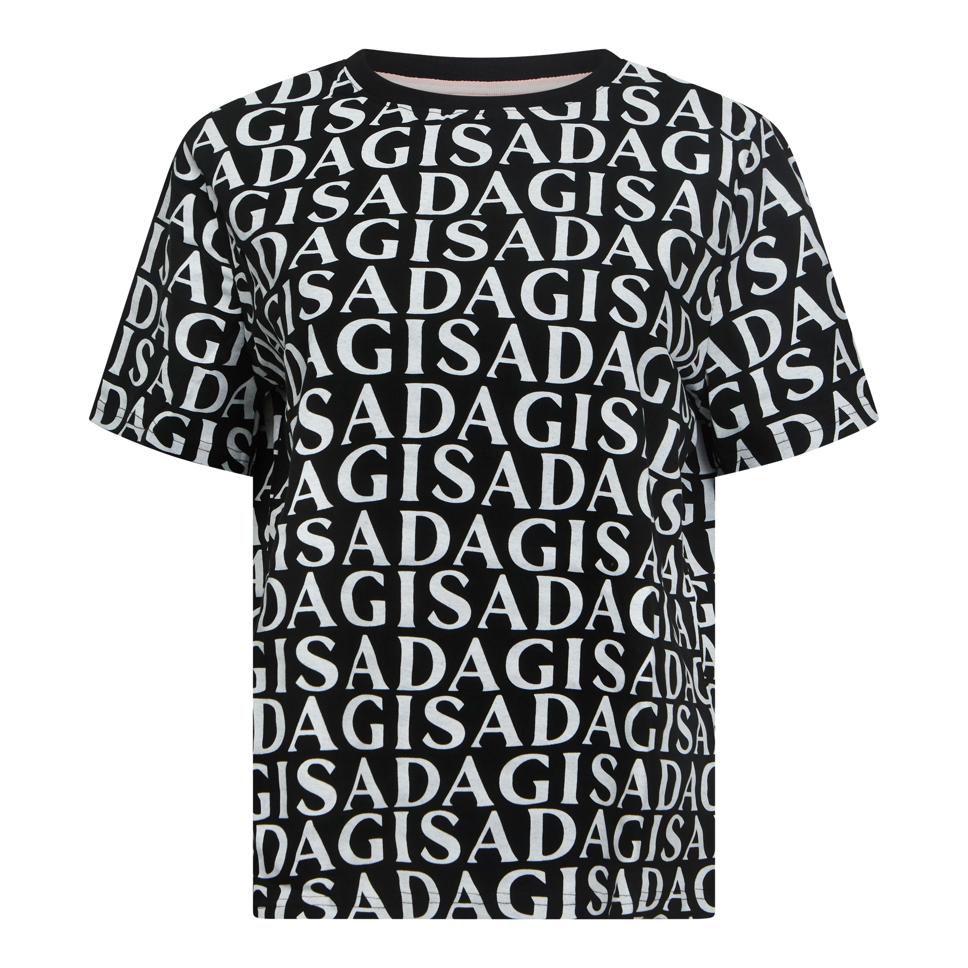 Oversized Gisada logo T-shirt in black with all-over print – front view