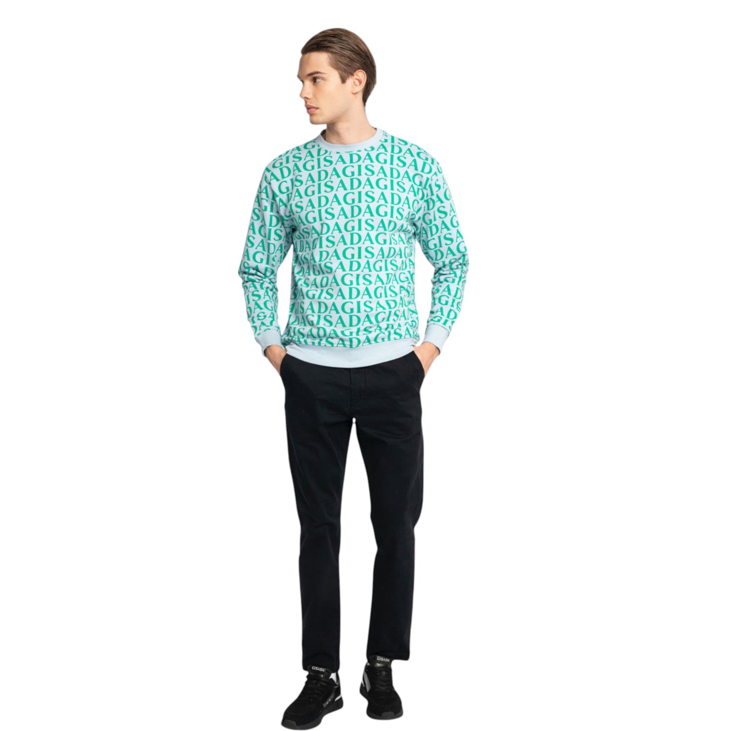Regular Fit Sweatshirt in Midweight Cotton with Allover Print