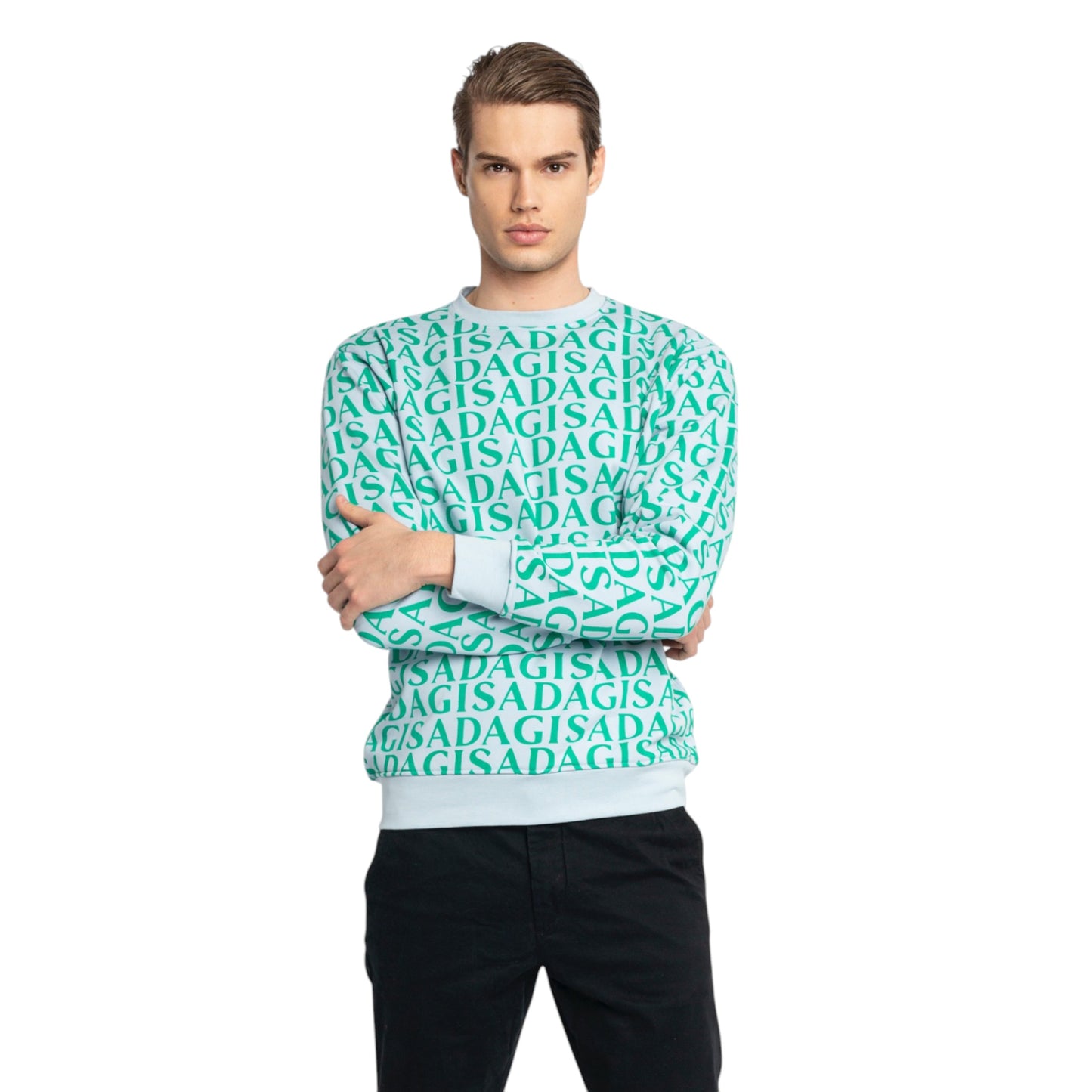 Regular Fit Sweatshirt in Midweight Cotton with Allover Print